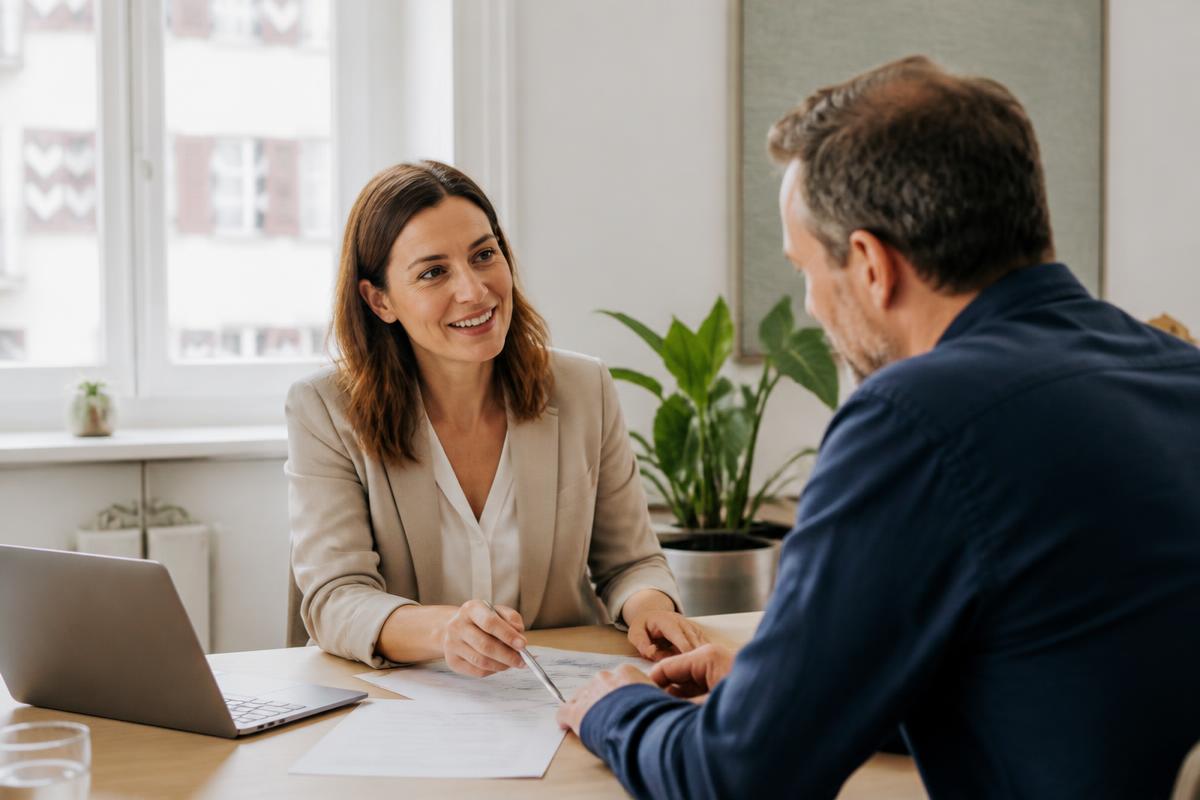 Specialist discussing tax documents with a client